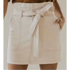 Free People “Splendor in the Grass” Paper Bag skirt in Oatmeal Linen Cotton